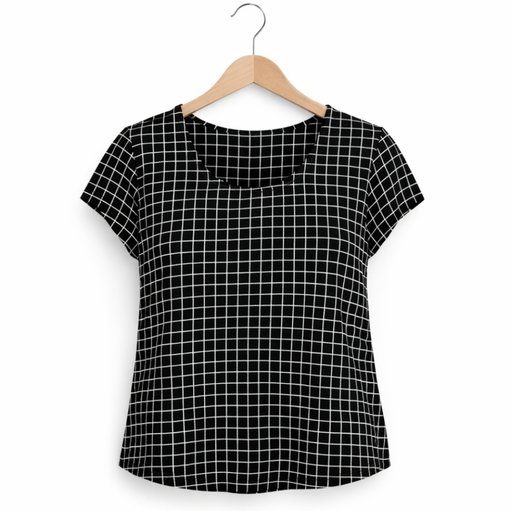 Premise Studio Black Checkered Plus Size Top Sz XL